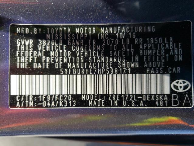 Photo 10 from auction – 2017 TOYOTA COROLLA L with VIN 5YFBURHE7HP598171