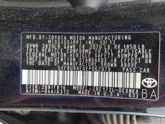 Photo 10 from auction – 2014 TOYOTA COROLLA L with VIN 5YFBURHE0EP062979