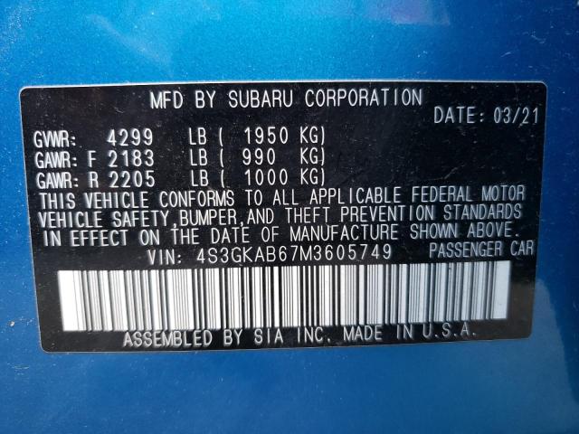 Photo 10 from auction – 2021 SUBARU IMPREZA with VIN 4S3GKAB67M3605749