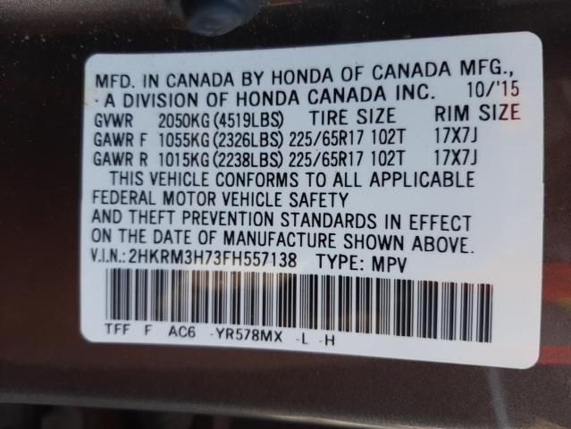 Photo 10 from auction – 2015 HONDA CR-V EXL with VIN 2HKRM3H73FH557138