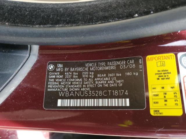 Photo 10 from auction – 2008 BMW 528 I with VIN WBANU53528CT18174