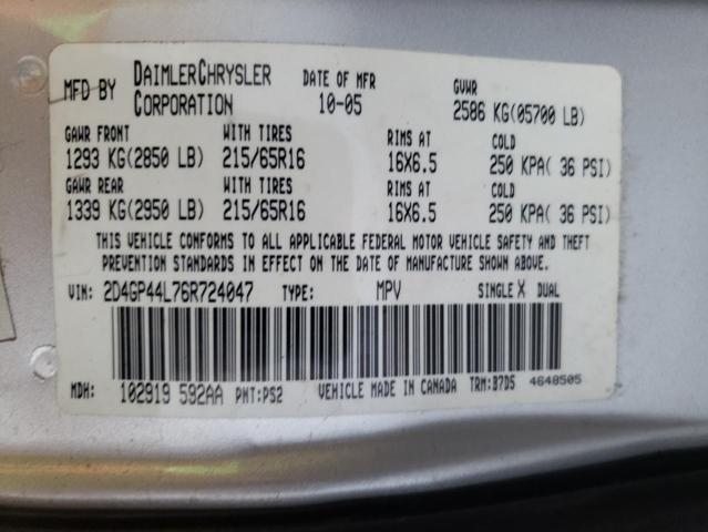 Photo 10 from auction – 2006 DODGE GRAND CARA with VIN 2D4GP44L76R724047