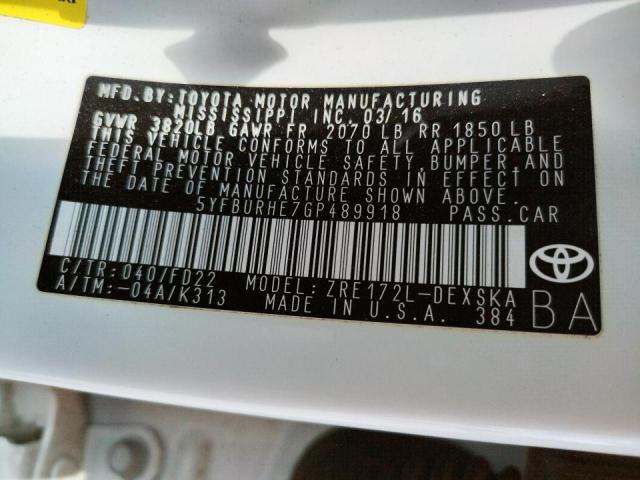 Photo 10 from auction – 2016 TOYOTA COROLLA L with VIN 5YFBURHE7GP489918