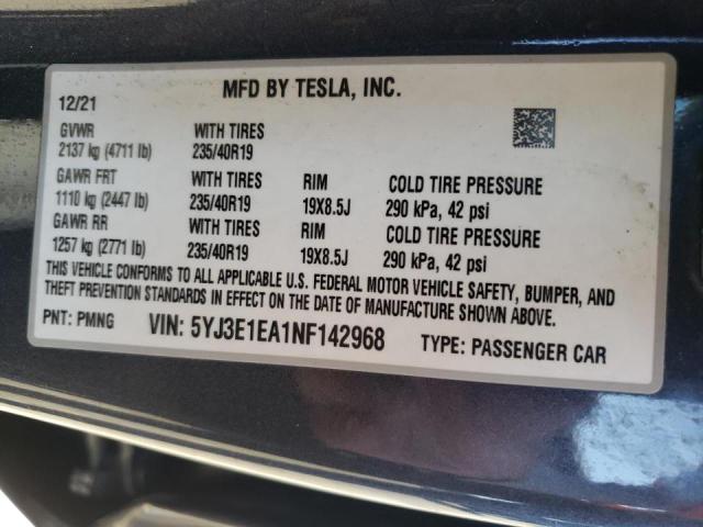 Photo 10 from auction – 2022 TESLA MODEL 3 with VIN 5YJ3E1EA1NF142968
