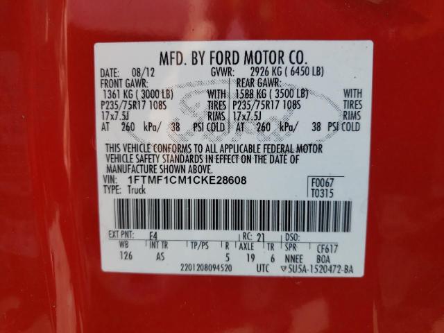 Photo 10 from auction – 2012 FORD F150 with VIN 1FTMF1CM1CKE28608