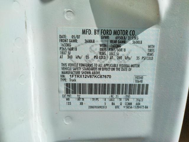 Photo 10 from auction – 2007 FORD F150 with VIN 1FTRX12V87KC87670