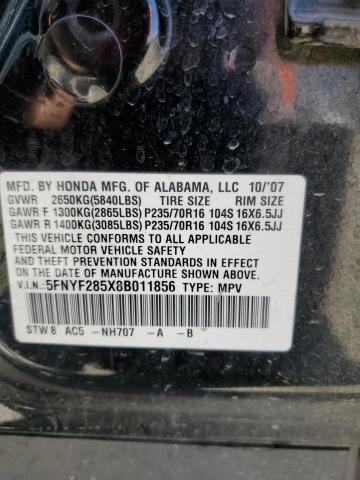 Photo 10 from auction – 2008 HONDA PILOT EXL with VIN 5FNYF285X8B011856