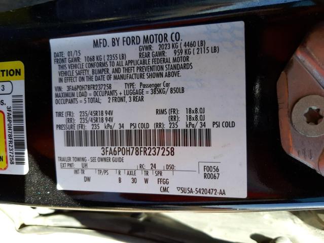 Photo 10 from auction – 2015 FORD FUSION SE with VIN 3FA6P0H78FR237258