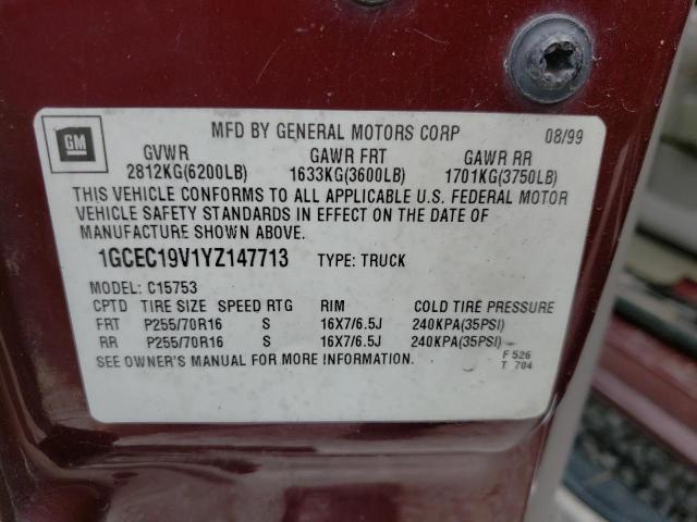 Photo 10 from auction – 2000 CHEVROLET SILVERADO with VIN 1GCEC19V1YZ147713