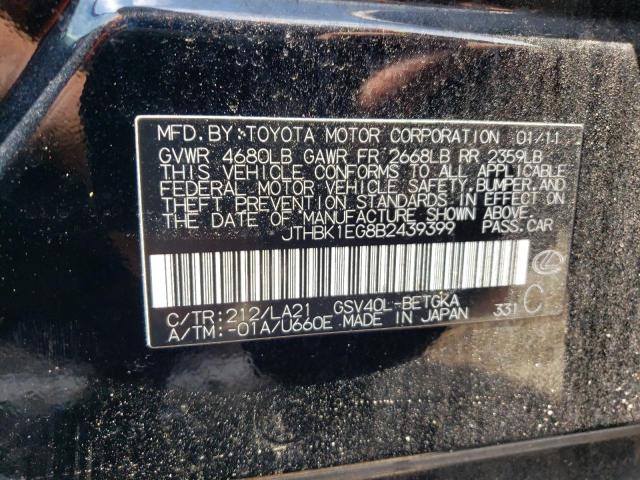 Photo 10 from auction – 2011 LEXUS ES 350 with VIN JTHBK1EG8B2439399