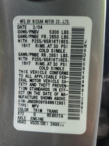 Photo 10 from auction – 2004 NISSAN PATHFINDER with VIN JN8DR09Y84W912981