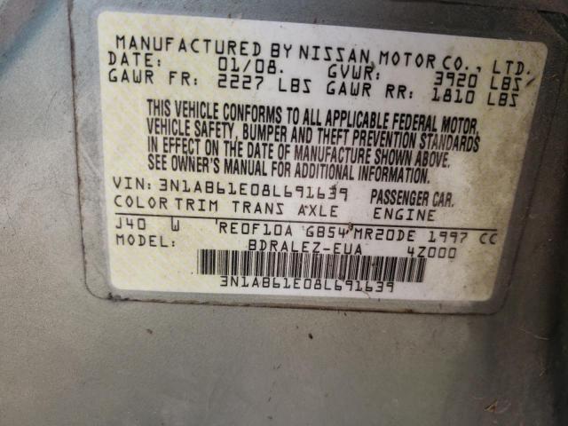 Photo 10 from auction – 2008 NISSAN SENTRA 2.0 with VIN 3N1AB61E08L691639