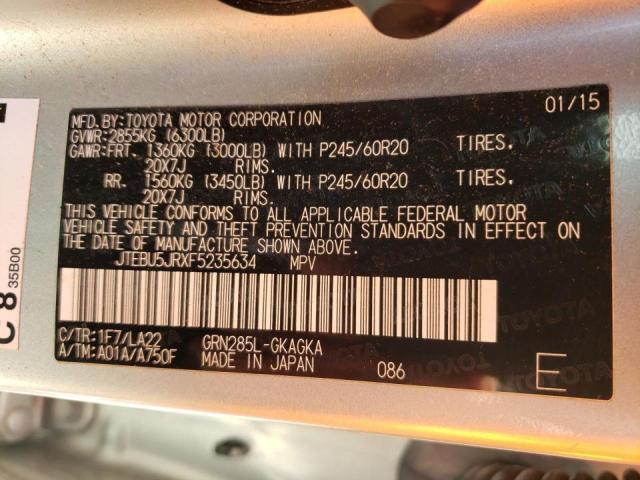 Photo 10 from auction – 2015 TOYOTA 4RUNNER SR with VIN JTEBU5JRXF5235634