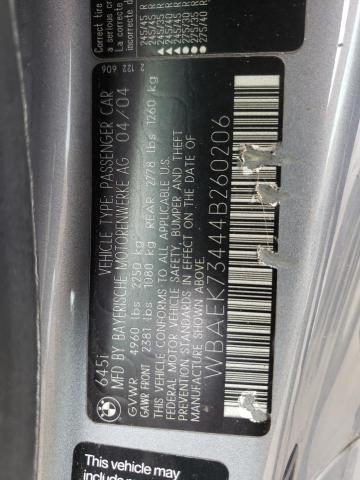 Photo 10 from auction – 2004 BMW 645 CI AUT with VIN WBAEK73444B260206