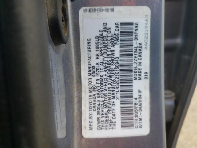 Photo 10 from auction – 2003 TOYOTA COROLLA MA with VIN 2T1LR32E23C150943