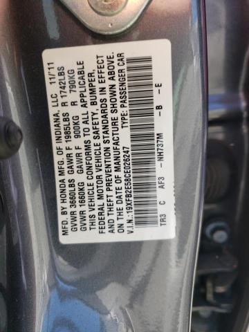 Photo 10 from auction – 2012 HONDA CIVIC LX with VIN 19XFB2E58CE026247