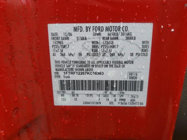 Photo 10 from auction – 2007 FORD F150 with VIN 1FTRF12267KC16363
