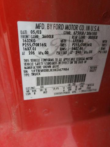 Photo 10 from auction – 2003 FORD F150 SUPER with VIN 1FTRW08L83KD67984