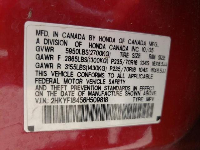 Photo 10 from auction – 2006 HONDA PILOT EX with VIN 2HKYF18456H509818