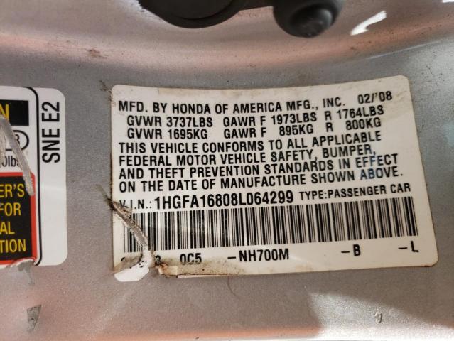 Photo 10 from auction – 2008 HONDA CIVIC EX with VIN 1HGFA16808L064299