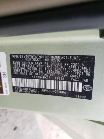 Photo 10 from auction – 2007 TOYOTA CAMRY HYBR with VIN 4T1BB46K37U013018