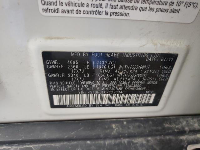 Photo 10 from auction – 2012 SUBARU OUTBACK 3. with VIN 4S4BRDLC7C2283481