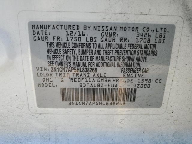Photo 10 from auction – 2017 NISSAN VERSA S with VIN 3N1CN7AP5HL838268