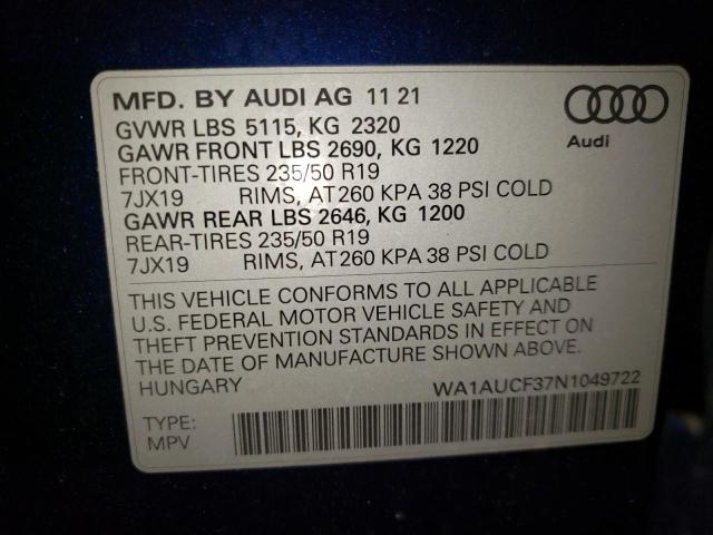 Photo 10 from auction – 2022 AUDI Q3 PREMIUM with VIN WA1AUCF37N1049722