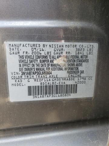 Photo 10 from auction – 2016 NISSAN SENTRA S with VIN 3N1AB7AP3GL680804