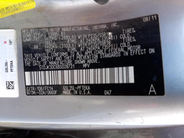 Photo 10 from auction – 2011 TOYOTA SIENNA LE with VIN 5TDJK3DC6BS028731