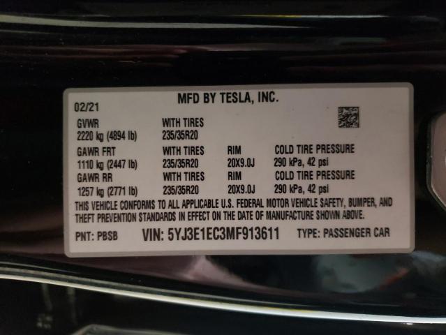 Photo 10 from auction – 2021 TESLA MODEL 3 with VIN 5YJ3E1EC3MF913611