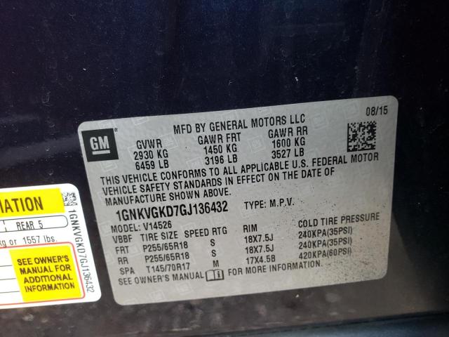 Photo 10 from auction – 2016 CHEVROLET TRAVERSE L with VIN 1GNKVGKD7GJ136432
