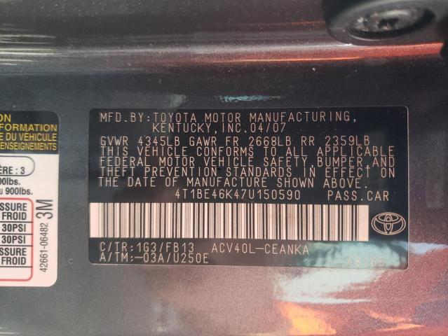 Photo 10 from auction – 2007 TOYOTA CAMRY with VIN 4T1BE46K47U150590