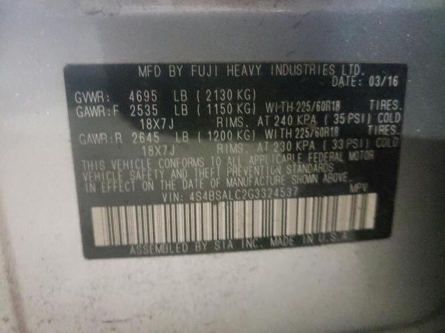 Photo 10 from auction – 2016 SUBARU OUTBACK 2. with VIN 4S4BSALC2G3324537