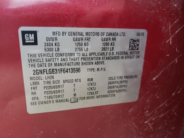 Photo 10 from auction – 2015 CHEVROLET EQUINOX LT with VIN 2GNFLGE31F6413596