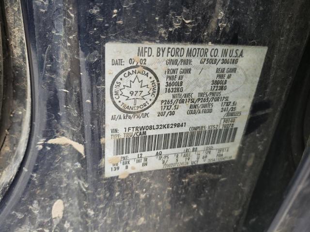 Photo 10 from auction – 2002 FORD F150 SUPER with VIN 1FTRW08L32KE29841