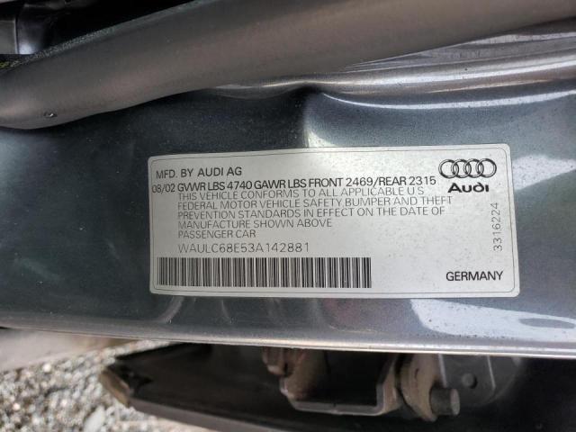 Photo 10 from auction – 2003 AUDI A4 1.8T QU with VIN WAULC68E53A142881