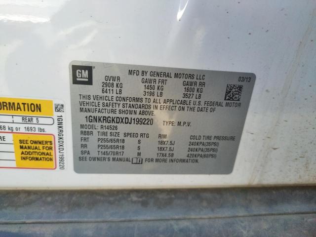 Photo 10 from auction – 2013 CHEVROLET TRAVERSE L with VIN 1GNKRGKDXDJ199220