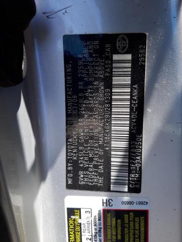 Photo 10 from auction – 2009 TOYOTA CAMRY BASE with VIN 4T1BE46K29U281309
