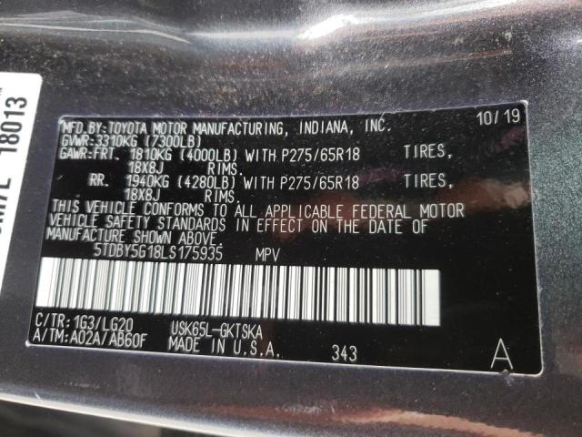 Photo 10 from auction – 2020 TOYOTA SEQUOIA SR with VIN 5TDBY5G18LS175935