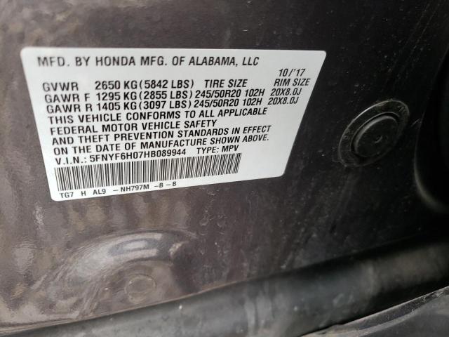 Photo 10 from auction – 2017 HONDA PILOT ELIT with VIN 5FNYF6H07HB089944
