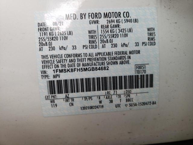 Photo 10 from auction – 2021 FORD EXPLORER L with VIN 1FMSK8FH5MGB84682