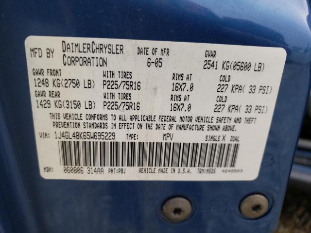 Photo 10 from auction – 2005 JEEP LIBERTY SP with VIN 1J4GL48K65W695229