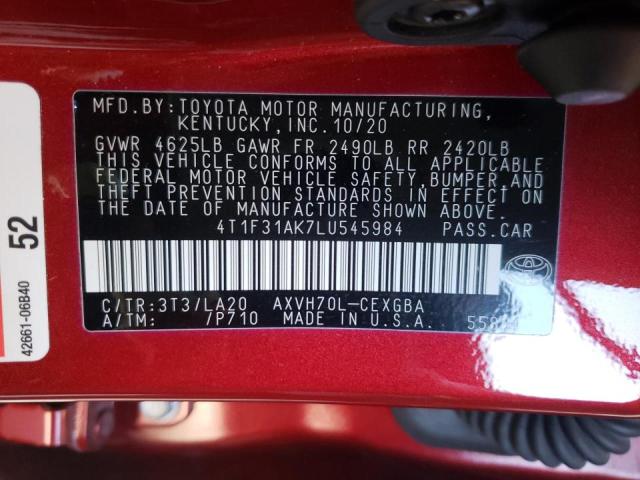 Photo 10 from auction – 2020 TOYOTA CAMRY XLE with VIN 4T1F31AK7LU545984