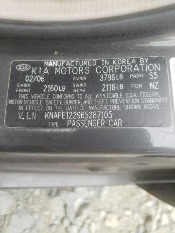Photo 10 from auction – 2006 KIA SPECTRA LX with VIN KNAFE122965287105