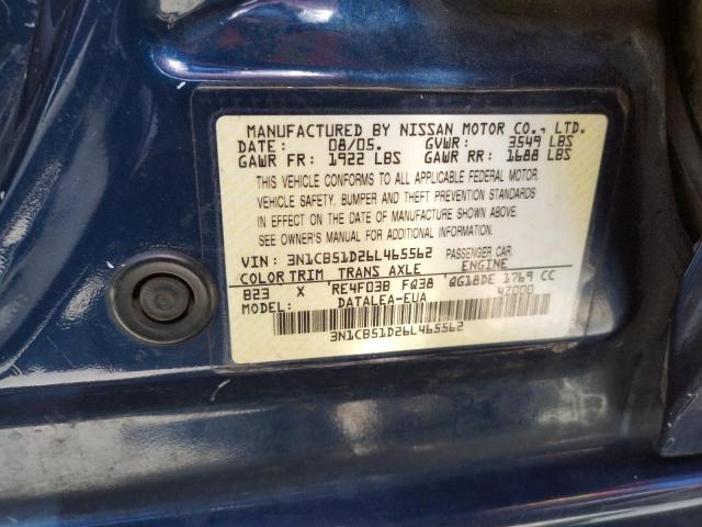 Photo 10 from auction – 2006 NISSAN SENTRA with VIN 3N1CB51D26L465562