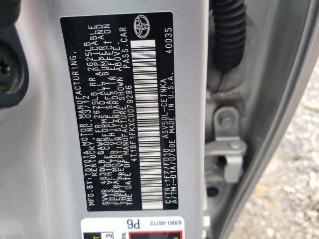 Photo 10 from auction – 2012 TOYOTA CAMRY BASE with VIN 4T1BF1FKXCU079286