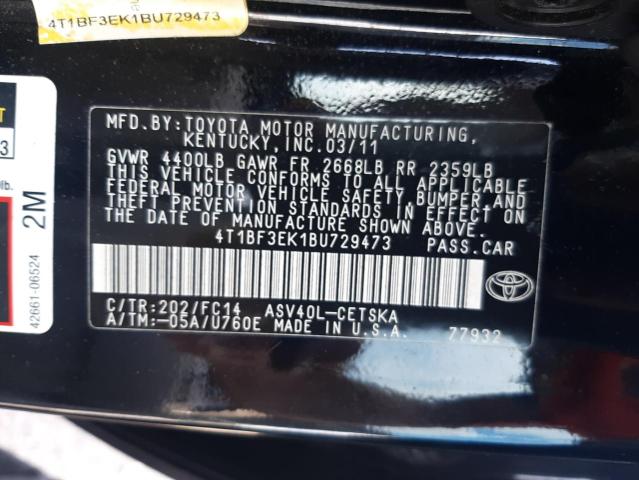 Photo 10 from auction – 2011 TOYOTA CAMRY BASE with VIN 4T1BF3EK1BU729473