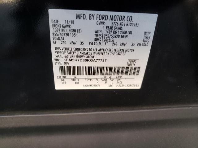 Photo 10 from auction – 2019 FORD EXPLORER X with VIN 1FM5K7D80KGA77787