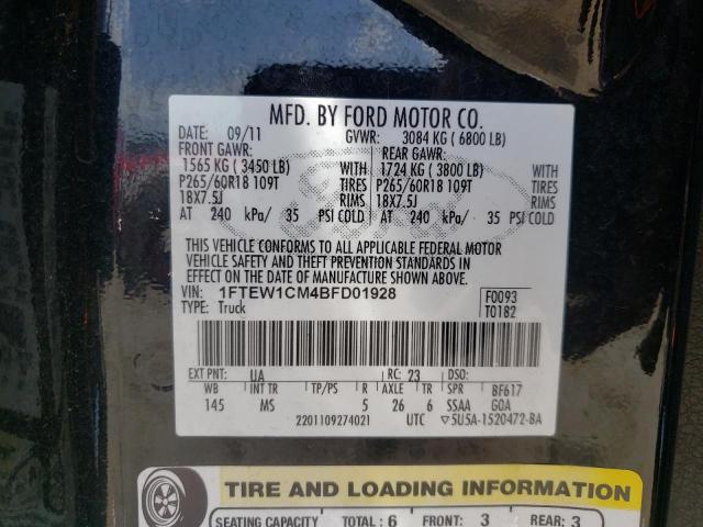Photo 10 from auction – 2011 FORD F150 SUPER with VIN 1FTEW1CM4BFD01928